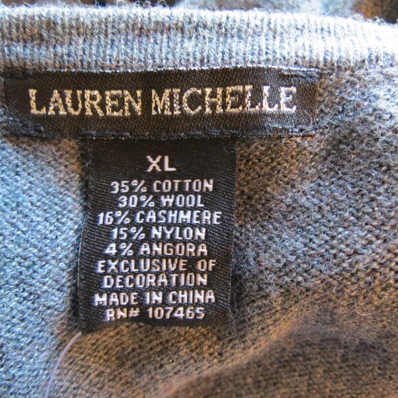 NWT Lauren Michelle Grey Cardigan Sweater Embroidered Bling Wool Blend XL - Picture 9 of 11